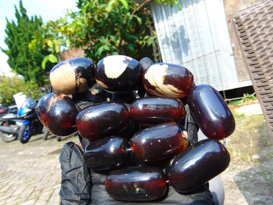 169 gram Small 11 Beads Necklace Indonesian white cherry red Amber for Healing S11K163