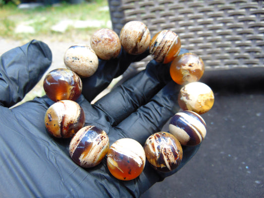 56 gram 12 Beads Mala Bracelet Indonesian White Amber 20 mm for Healing B20M14
