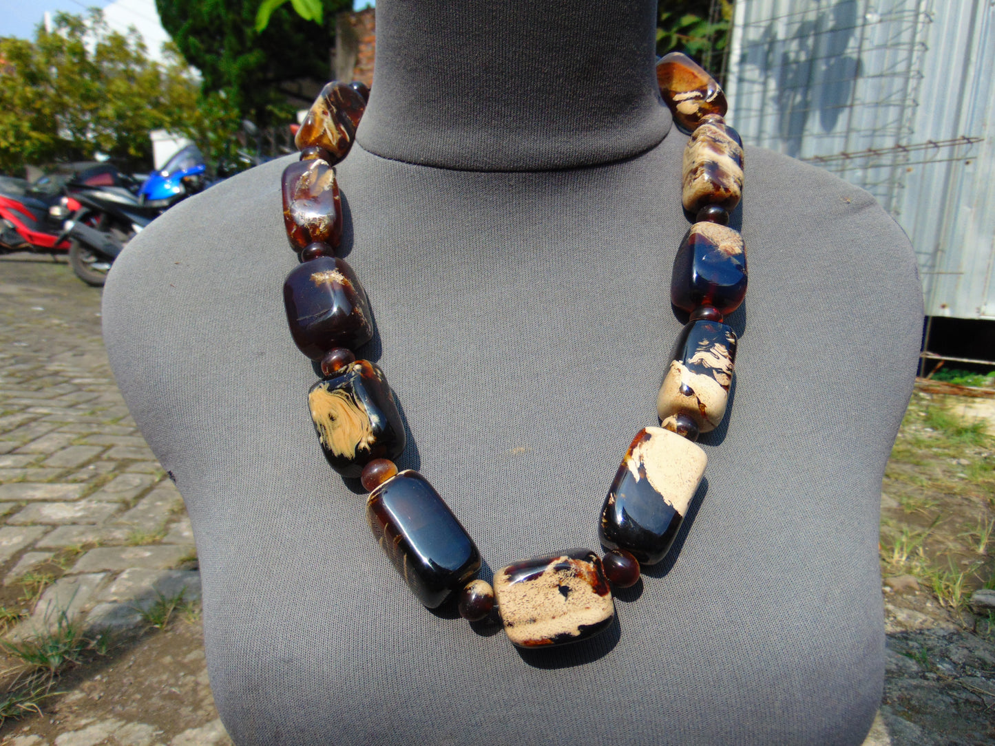 151 gram Small Beads Combination Necklace Indonesian white Blue Amber for Healing S11K165