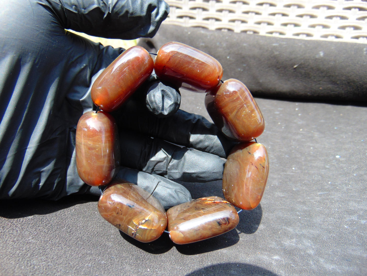 99 gr 7 Square Beads Bangle Indonesian Amber for Healing A7G26