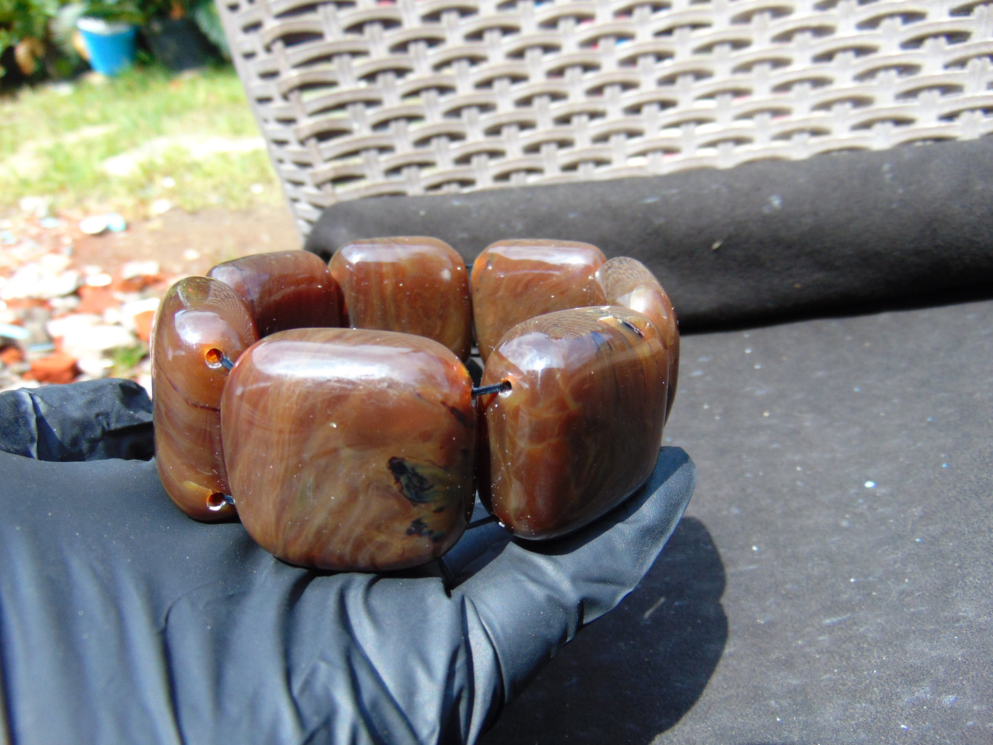 99 gr 7 Square Beads Bangle Indonesian Amber for Healing A7G26