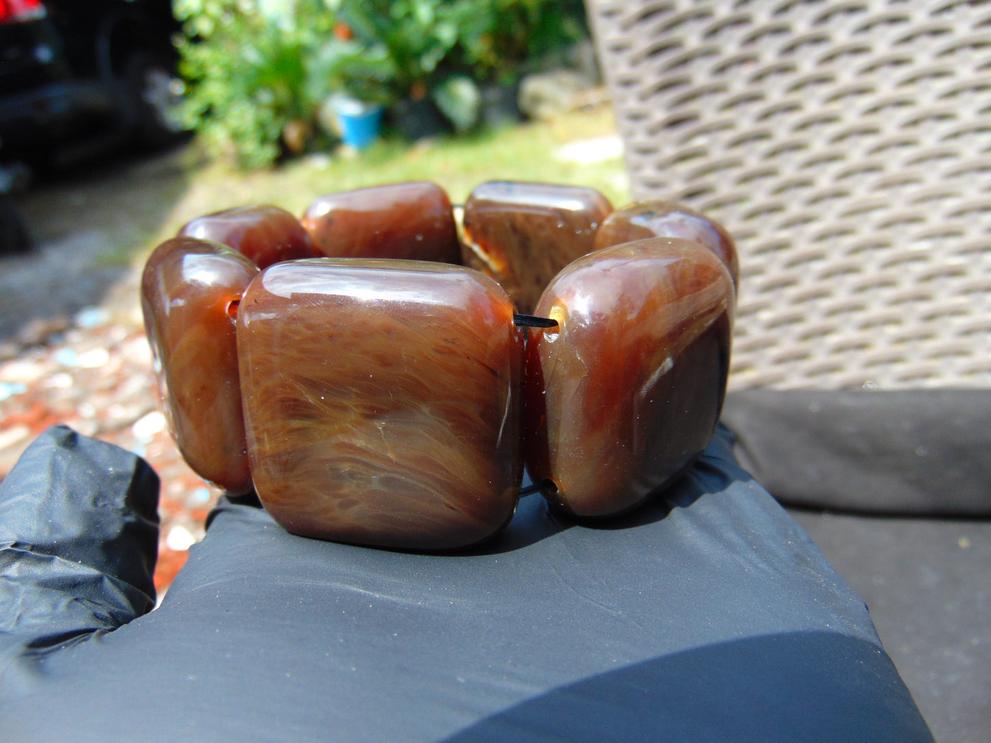 99 gr 7 Square Beads Bangle Indonesian Amber for Healing A7G26