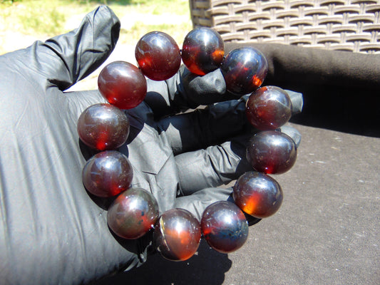 56 gram 12 Beads Mala Bracelet Indonesian Cherry Red Amber 20 mm for Healing B20M17