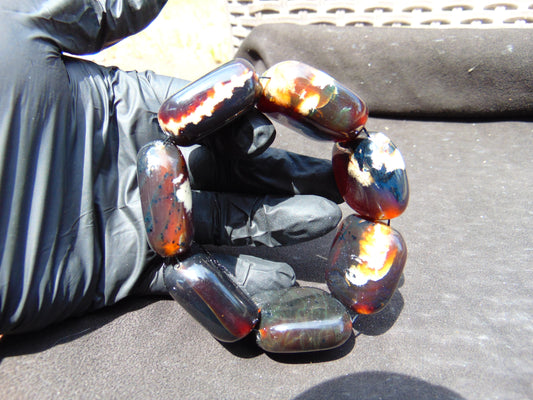 97 gr 7 Square Beads Bangle Indonesian Amber for Healing A7G48