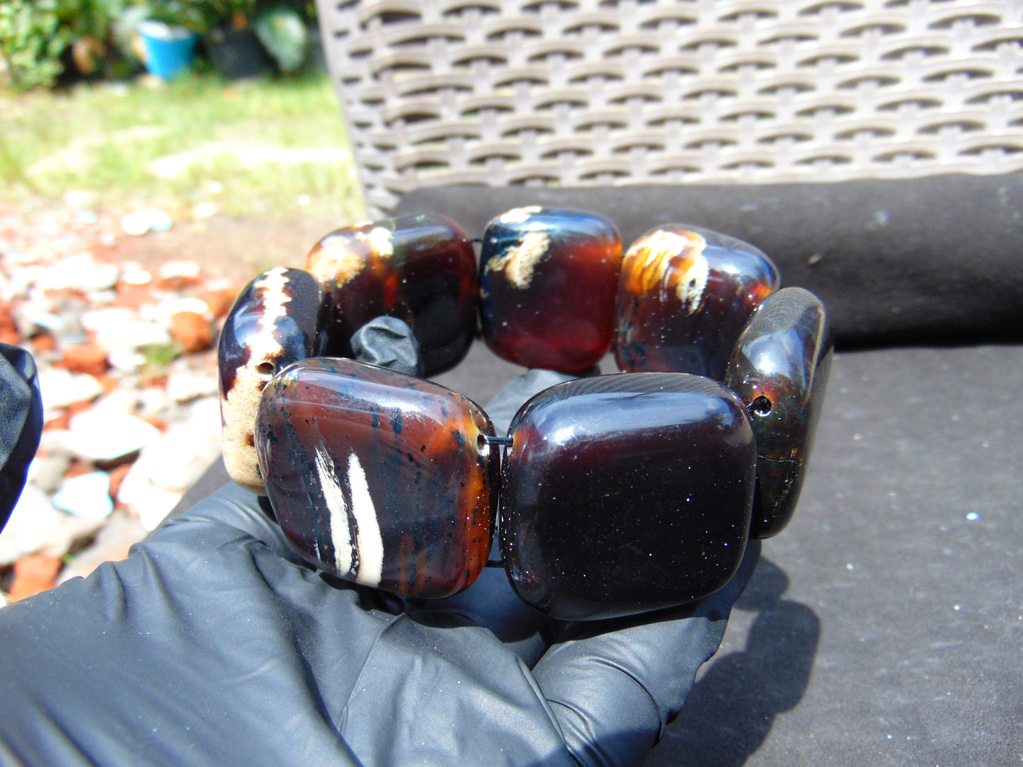 97 gr 7 Square Beads Bangle Indonesian Amber for Healing A7G48