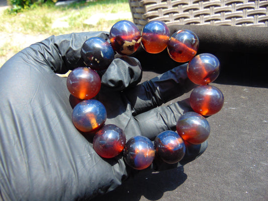 58 gram 12 Beads Mala Bracelet Indonesian Blue Amber 20 mm for Healing B20M15