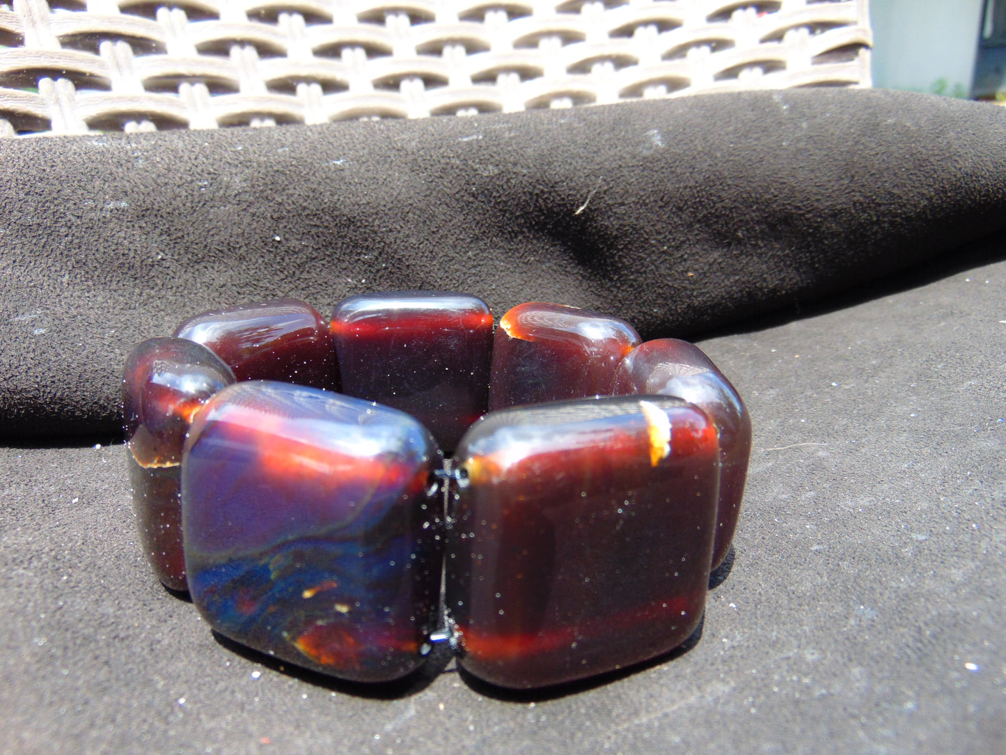 113 gr 7 Square Beads Bangle Indonesian Amber for Healing A7G29
