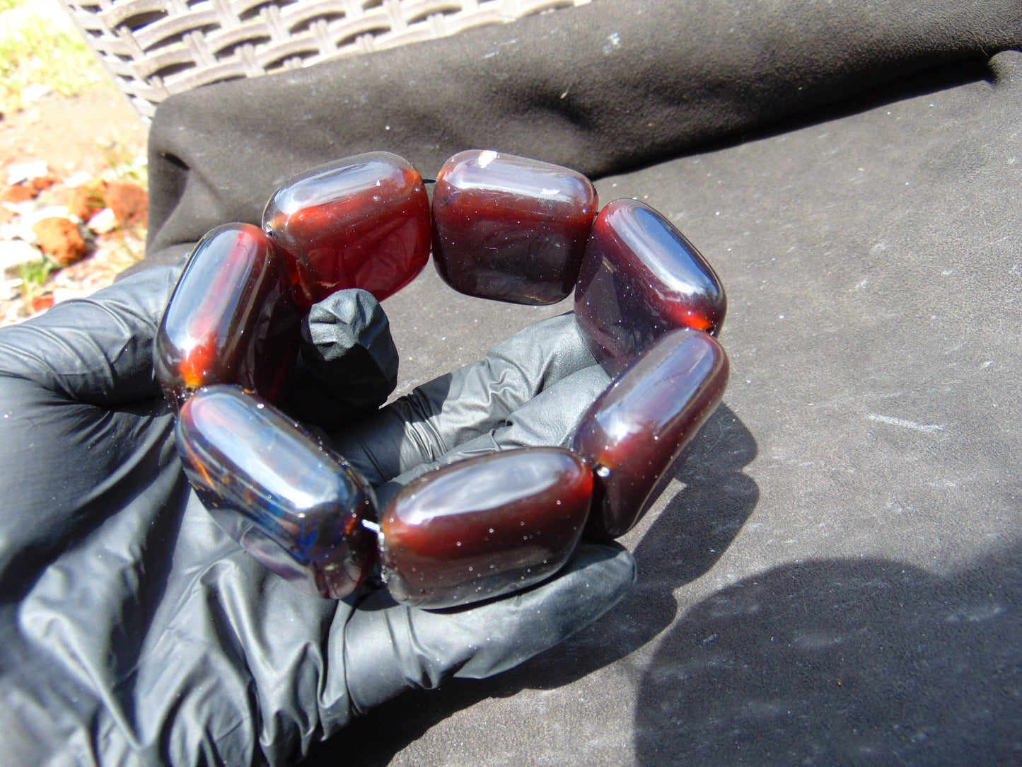 113 gr 7 Square Beads Bangle Indonesian Amber for Healing A7G29