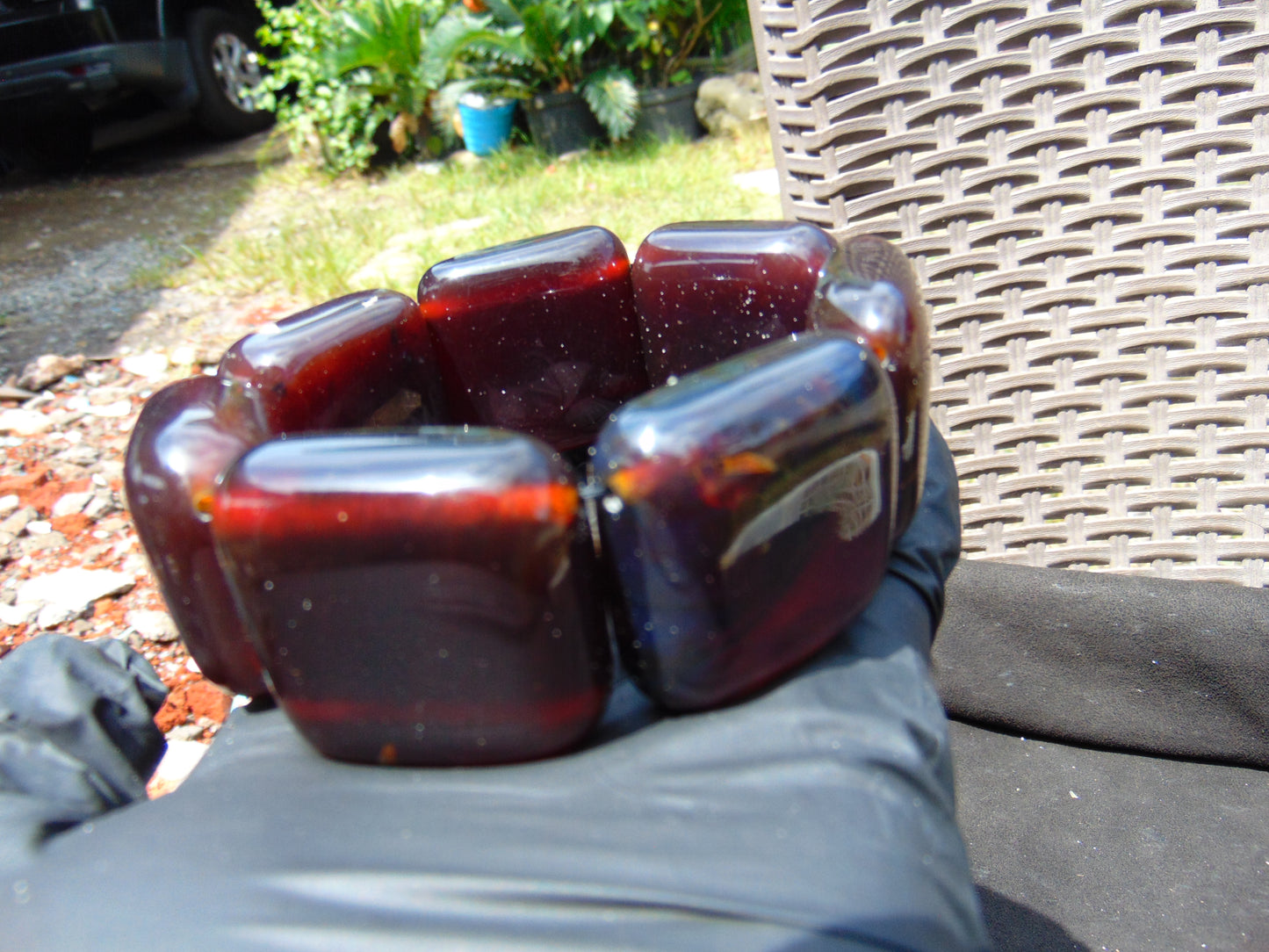 113 gr 7 Square Beads Bangle Indonesian Amber for Healing A7G29