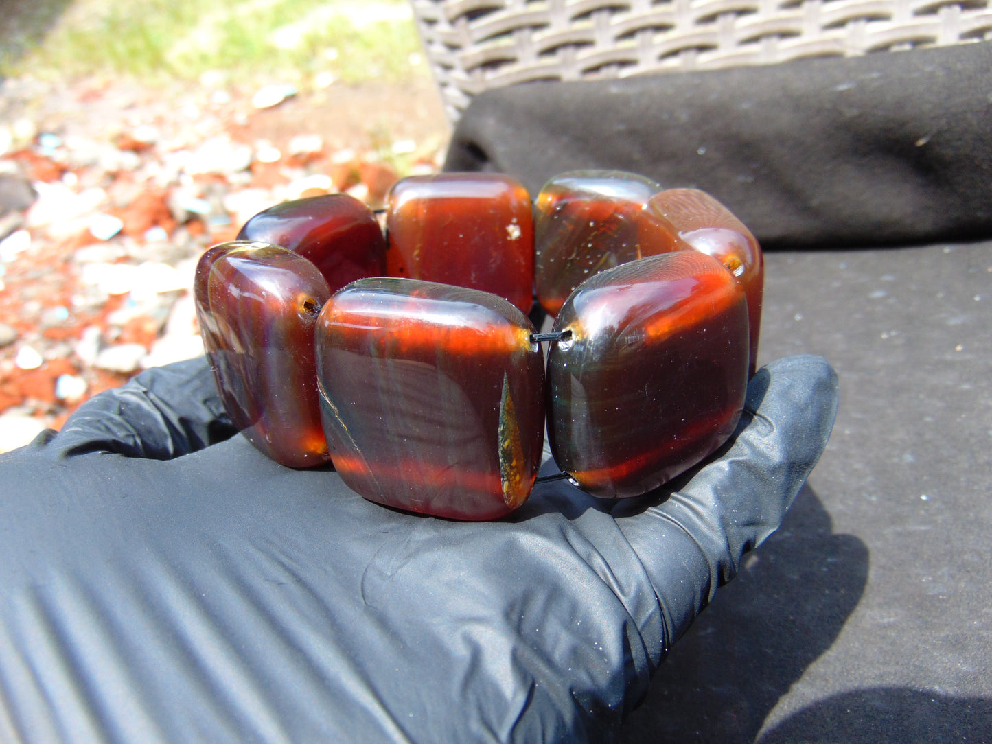 90 gr 7 Square Beads Bangle Indonesian Amber for Healing A7G35