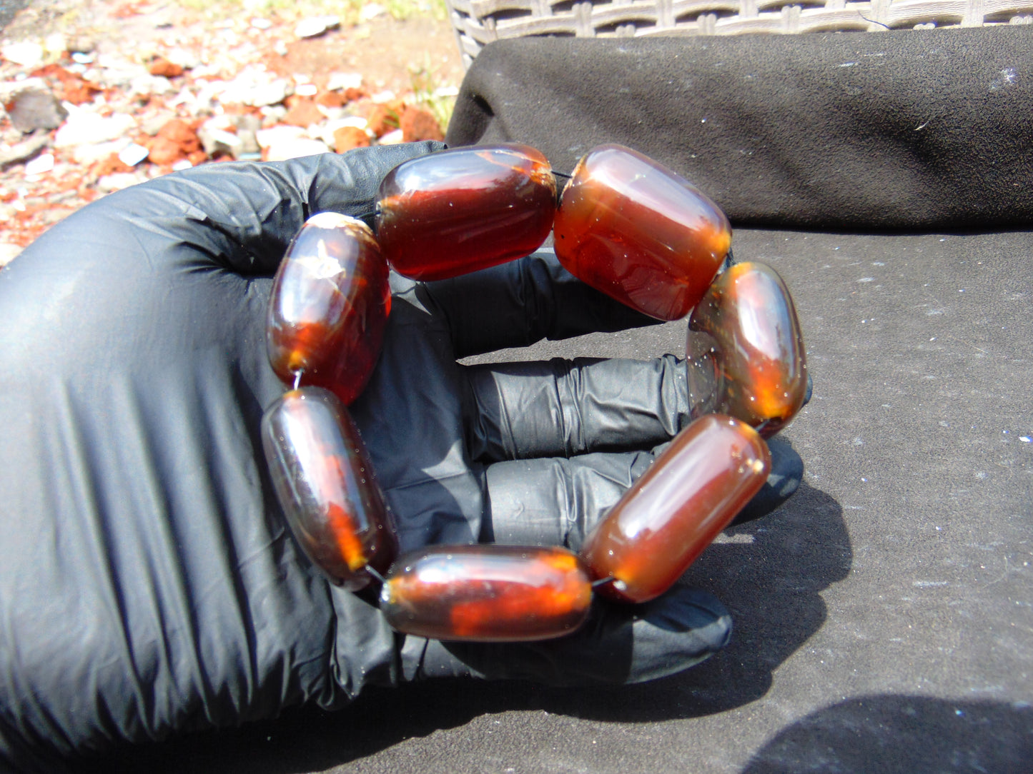 90 gr 7 Square Beads Bangle Indonesian Amber for Healing A7G35