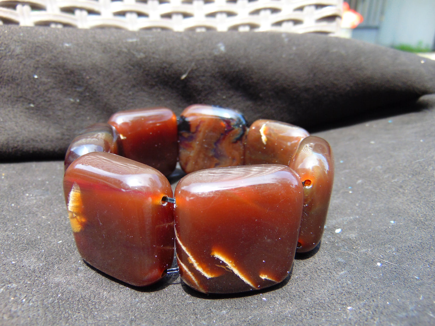109 gr 7 Square Beads Bangle Indonesian Amber for Healing A7G31