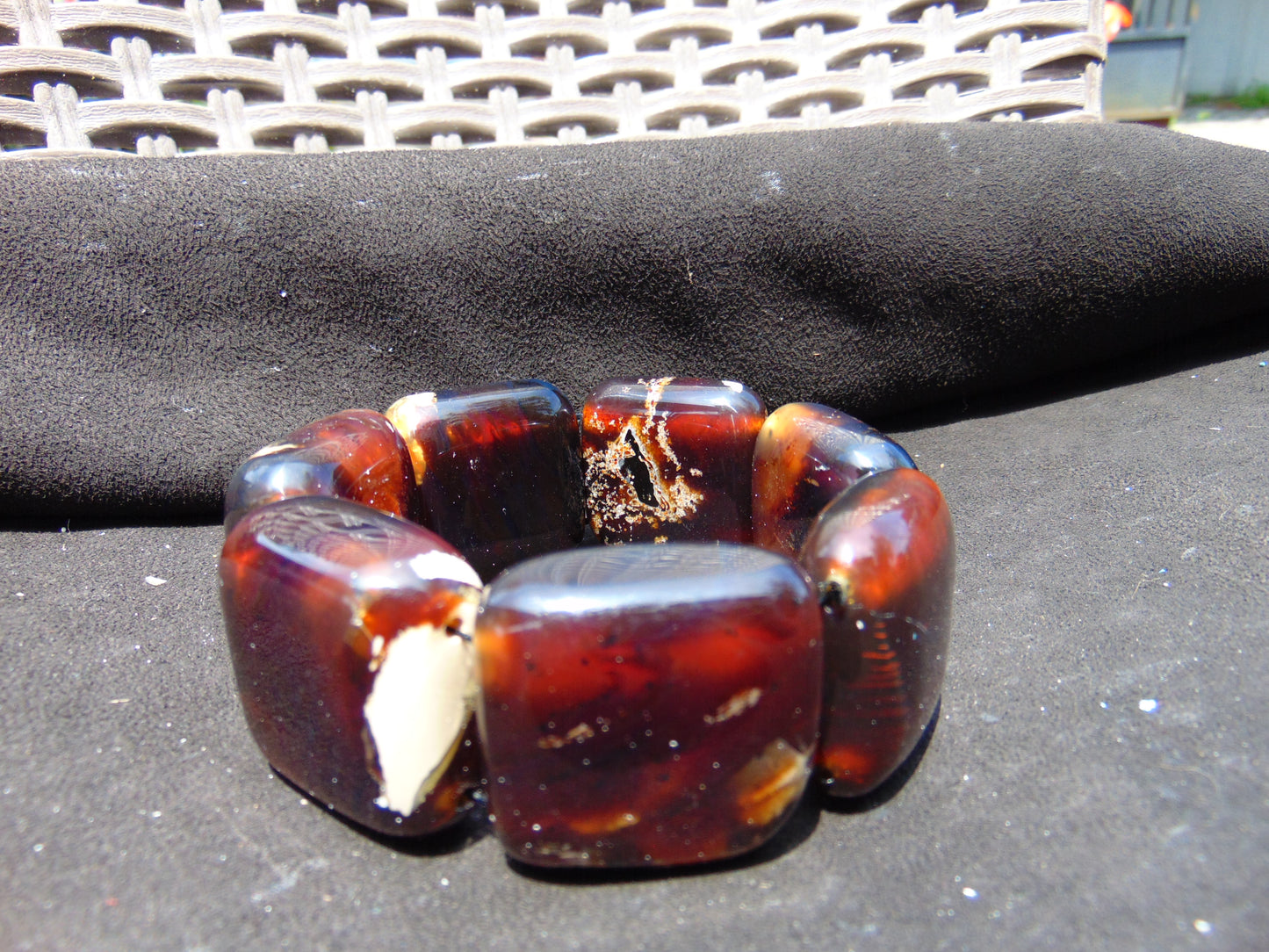 109 gr 7 Square Beads Bangle Indonesian Amber for Healing A7G27
