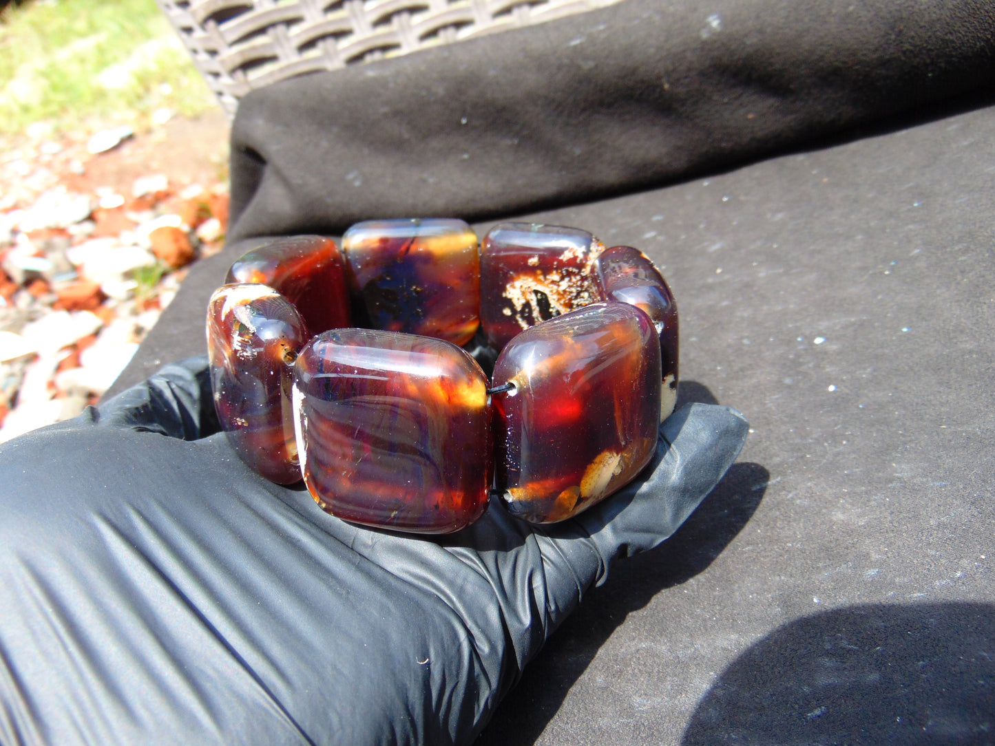 109 gr 7 Square Beads Bangle Indonesian Amber for Healing A7G27