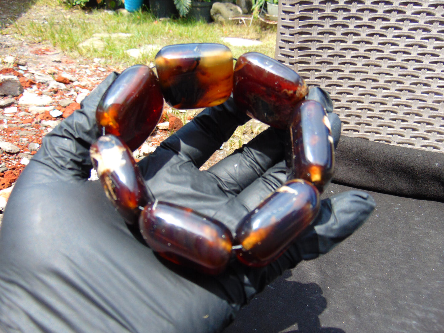 109 gr 7 Square Beads Bangle Indonesian Amber for Healing A7G27