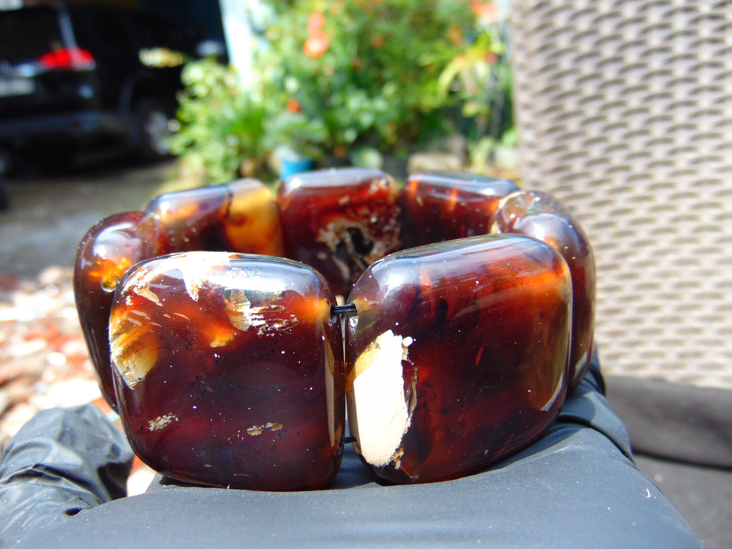 109 gr 7 Square Beads Bangle Indonesian Amber for Healing A7G27