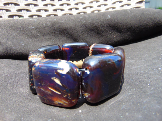 109 gr 7 Square Beads Bangle Indonesian Amber for Healing A7G21