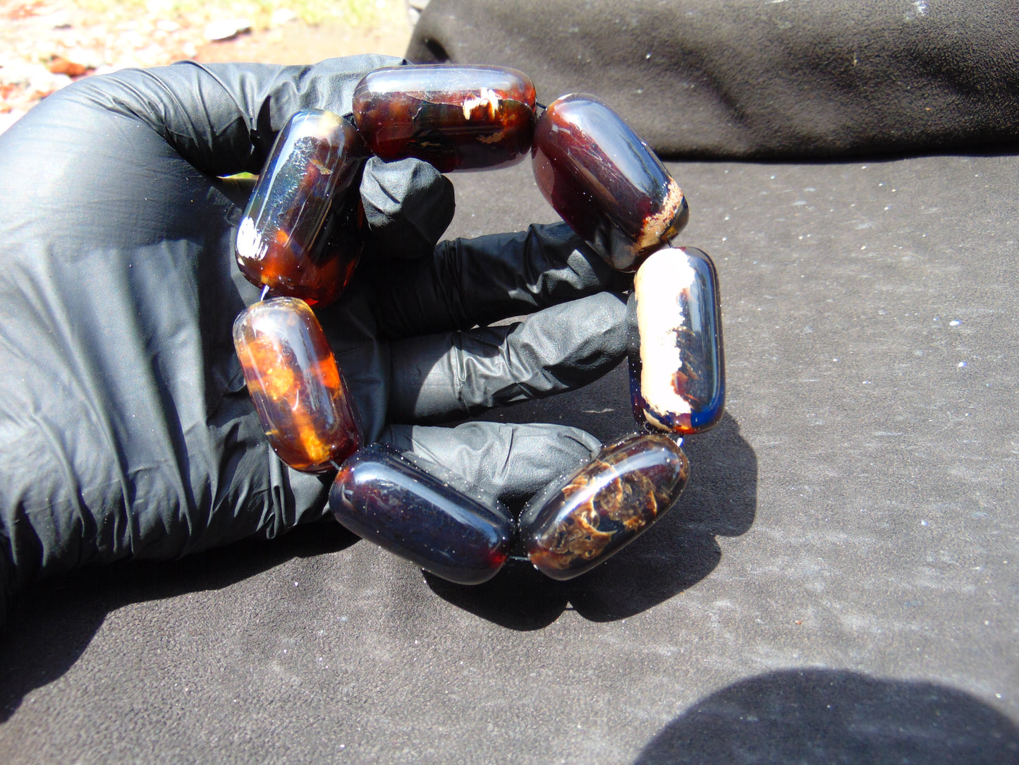 109 gr 7 Square Beads Bangle Indonesian Amber for Healing A7G21