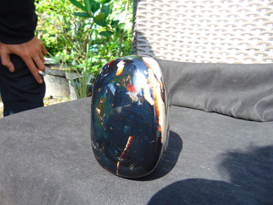 380 gr shaped Rectangle Polished 89x85x63 mm Indonesia White Black Blue Amber for Healing WY8