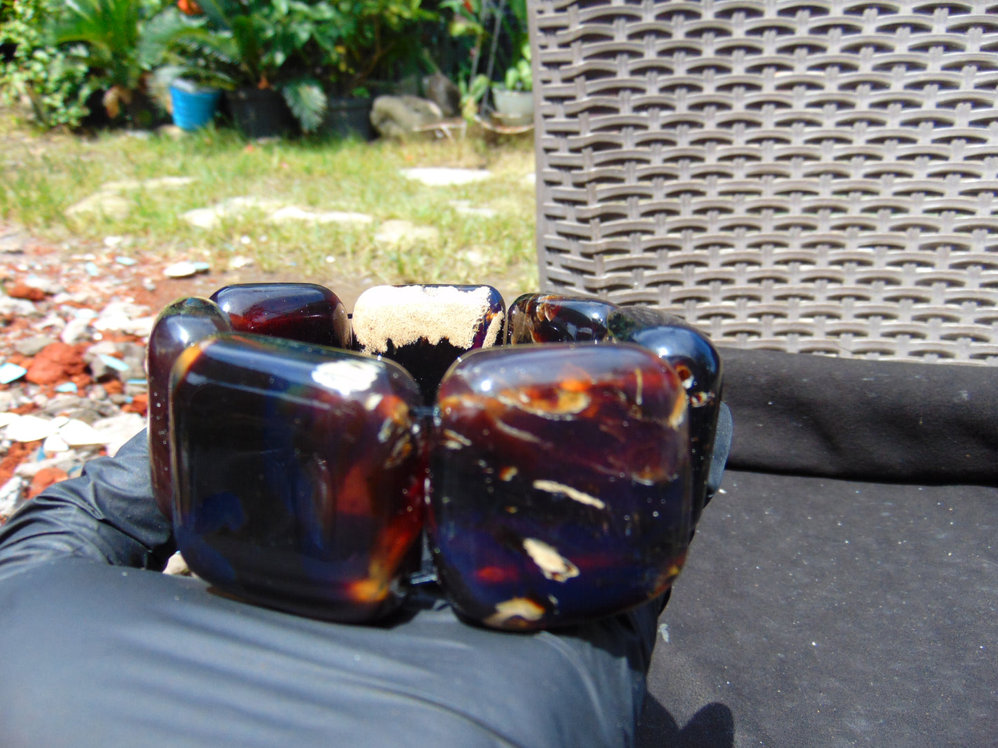 109 gr 7 Square Beads Bangle Indonesian Amber for Healing A7G21