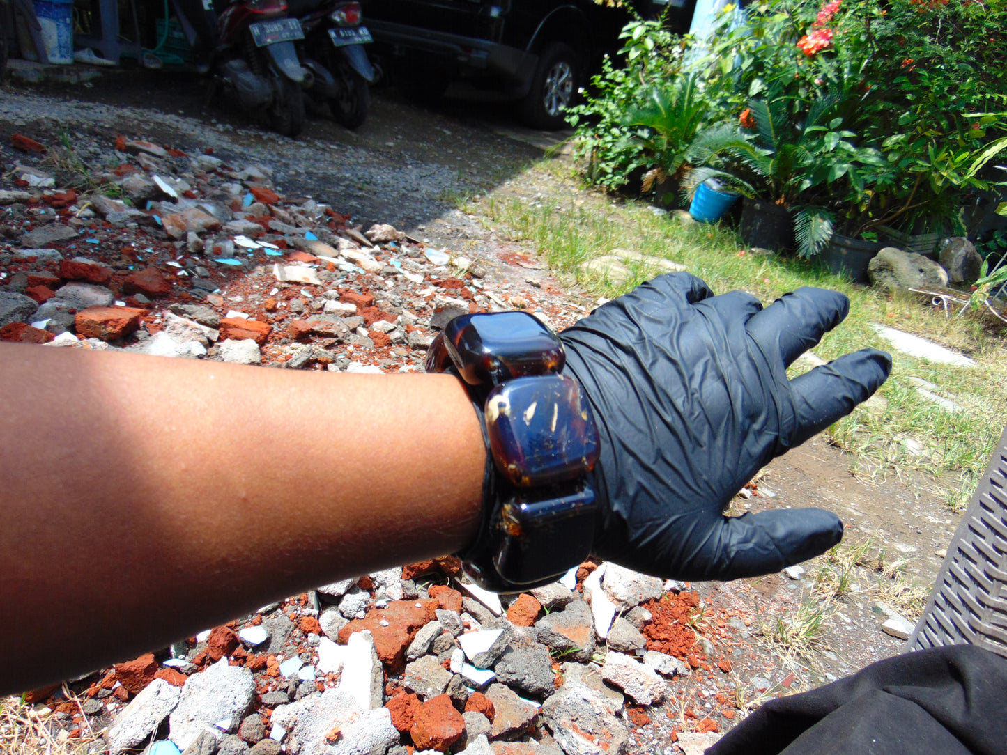 109 gr 7 Square Beads Bangle Indonesian Amber for Healing A7G21