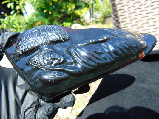 603 gr Sleep Buddha under bodhi tree 220x100x50 mm Indonesia Black Amber AJ82