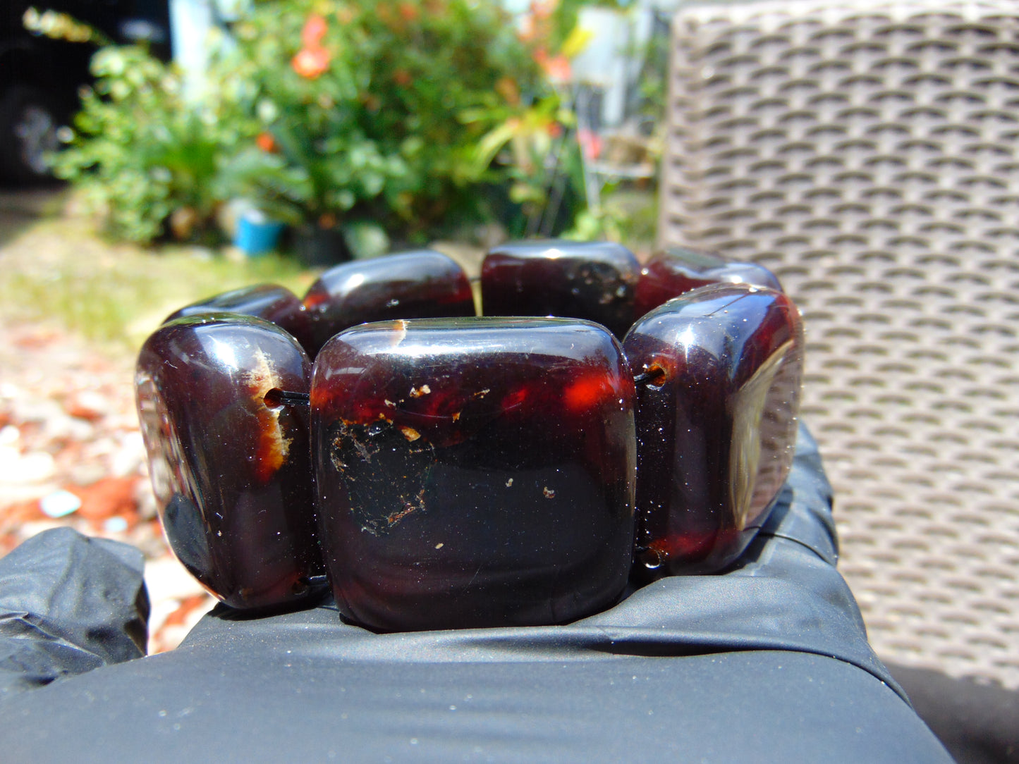 111 gr 7 Square Beads Bangle Indonesian Amber for Healing A7G32