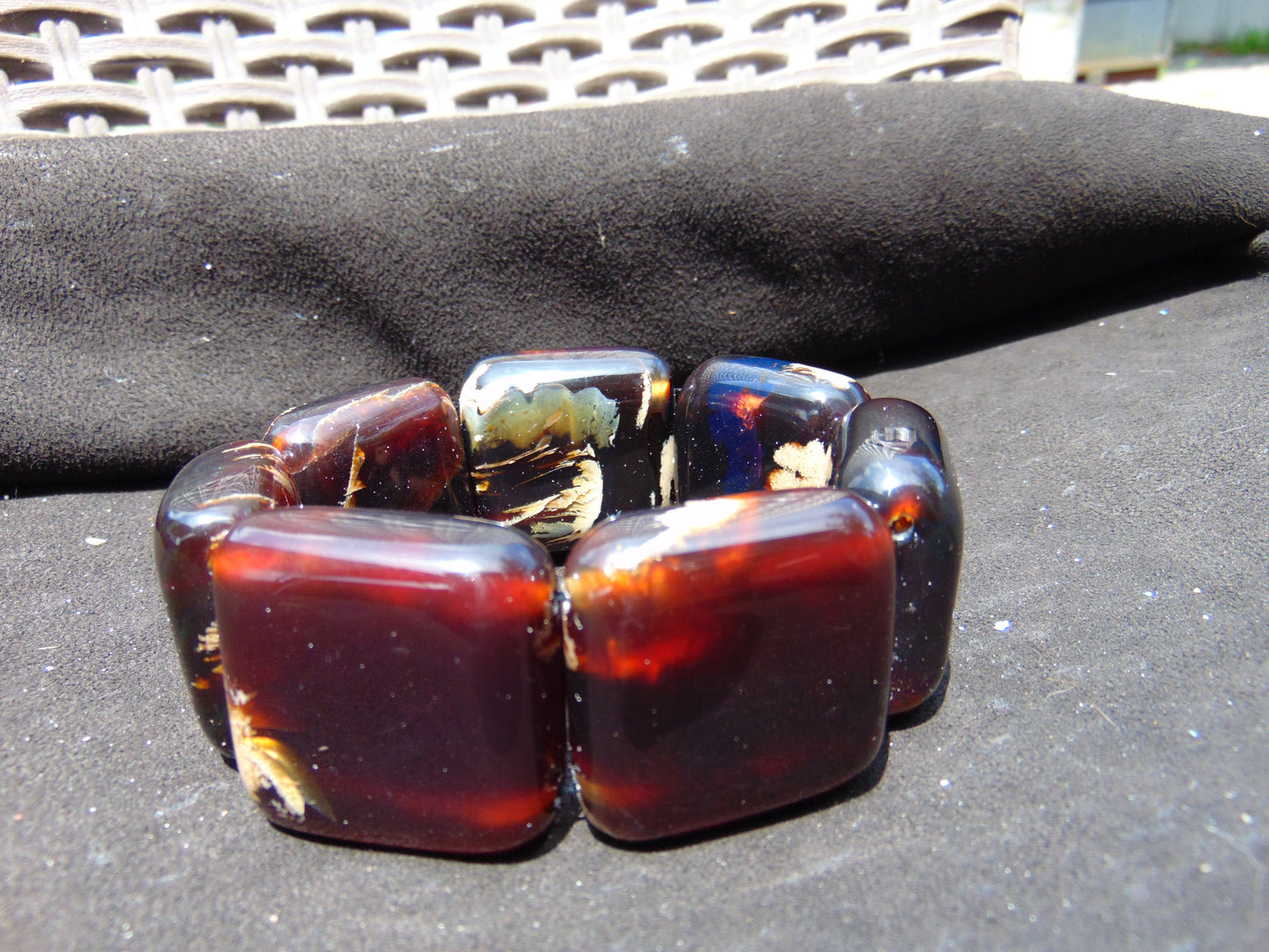 113 gr 7 Square Beads Bangle Indonesian Amber for Healing A7G41
