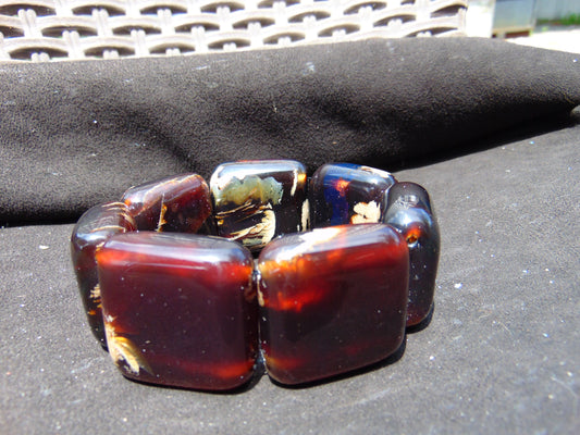 113 gr 7 Square Beads Bangle Indonesian Amber for Healing A7G41