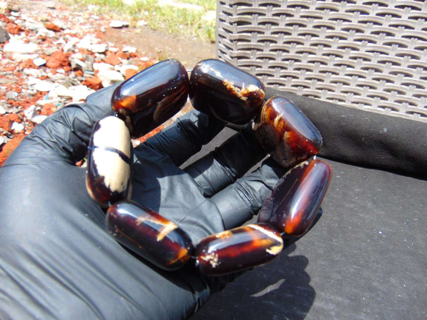 113 gr 7 Square Beads Bangle Indonesian Amber for Healing A7G41