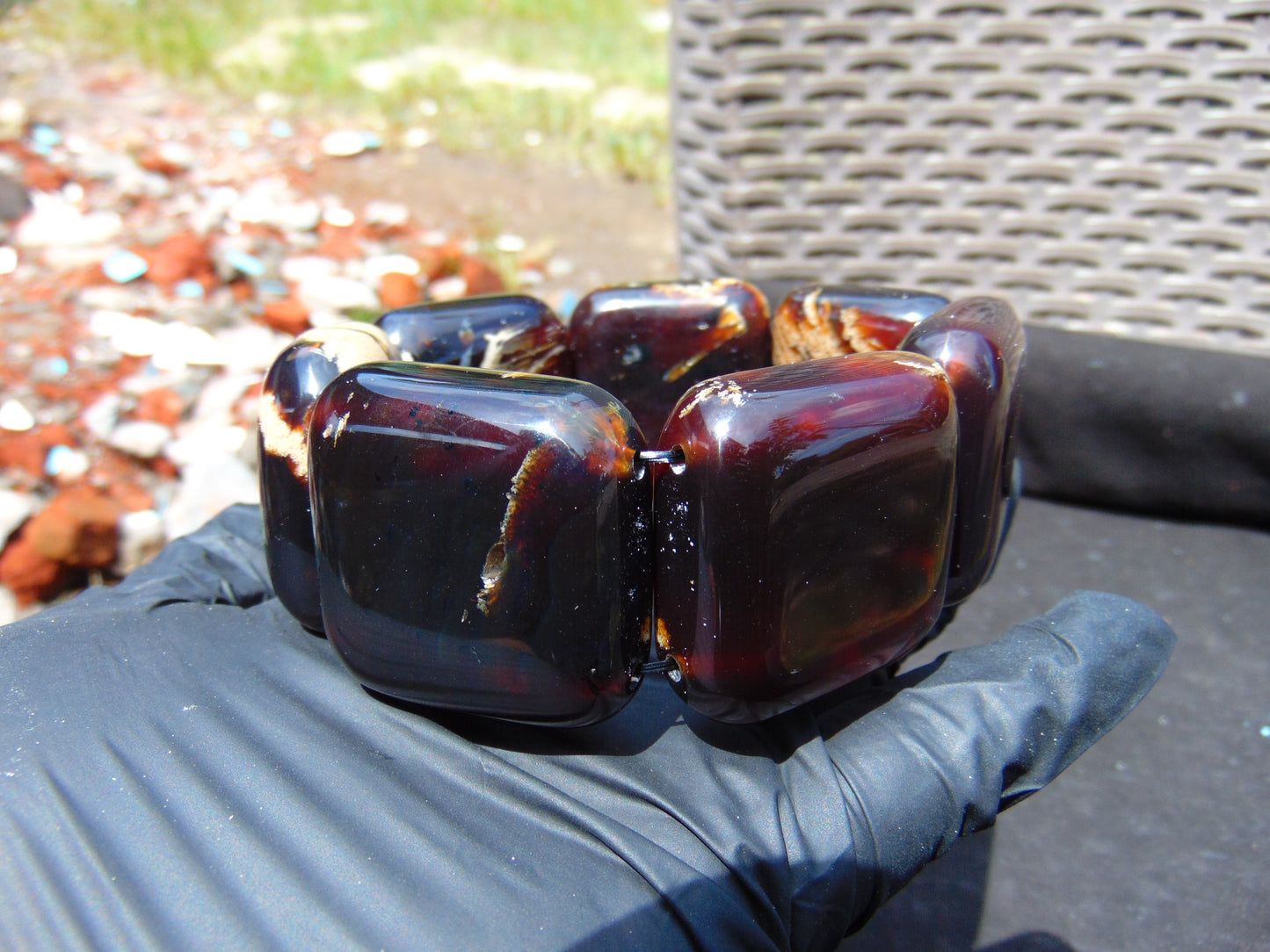 113 gr 7 Square Beads Bangle Indonesian Amber for Healing A7G41