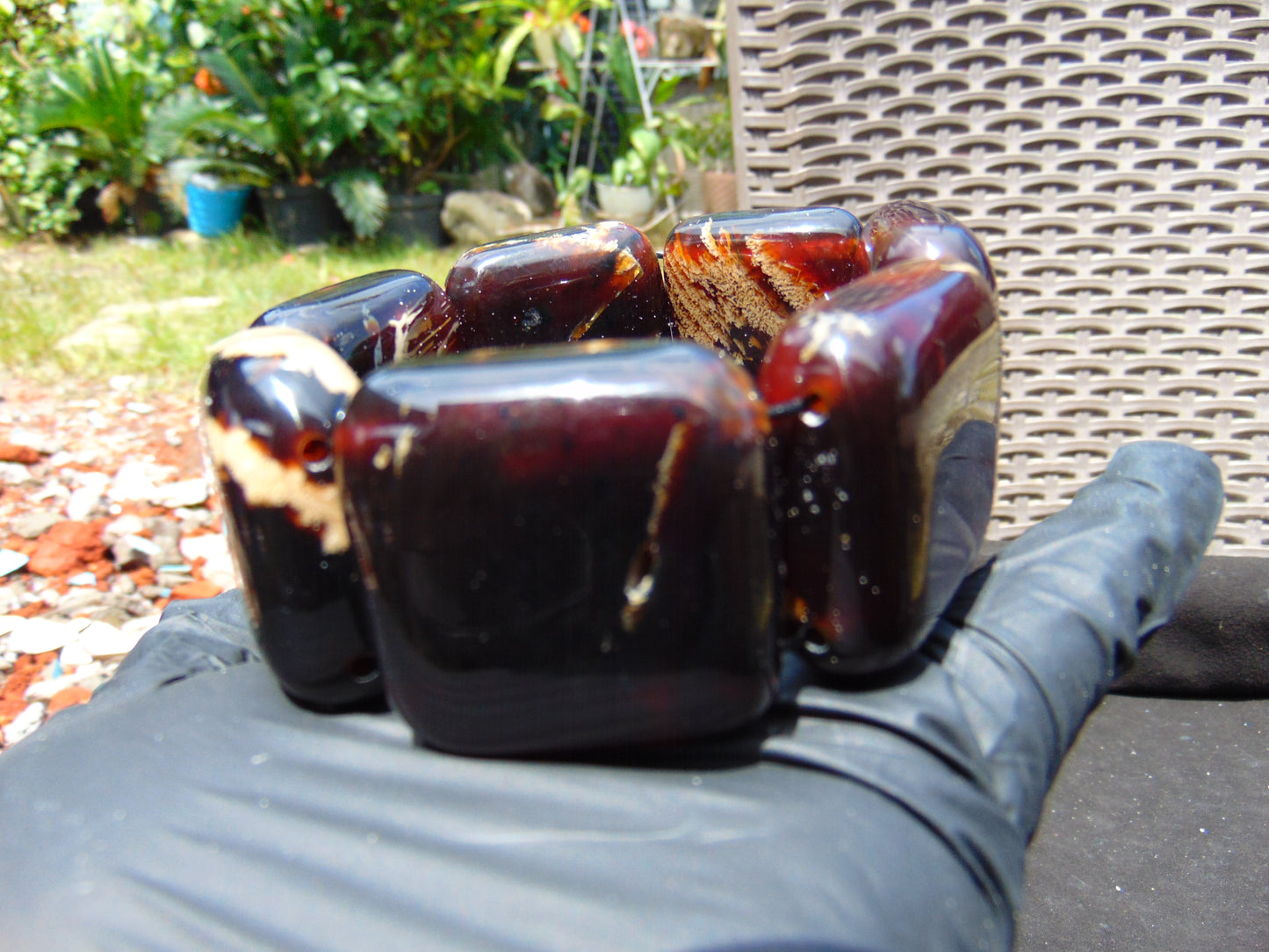 113 gr 7 Square Beads Bangle Indonesian Amber for Healing A7G41