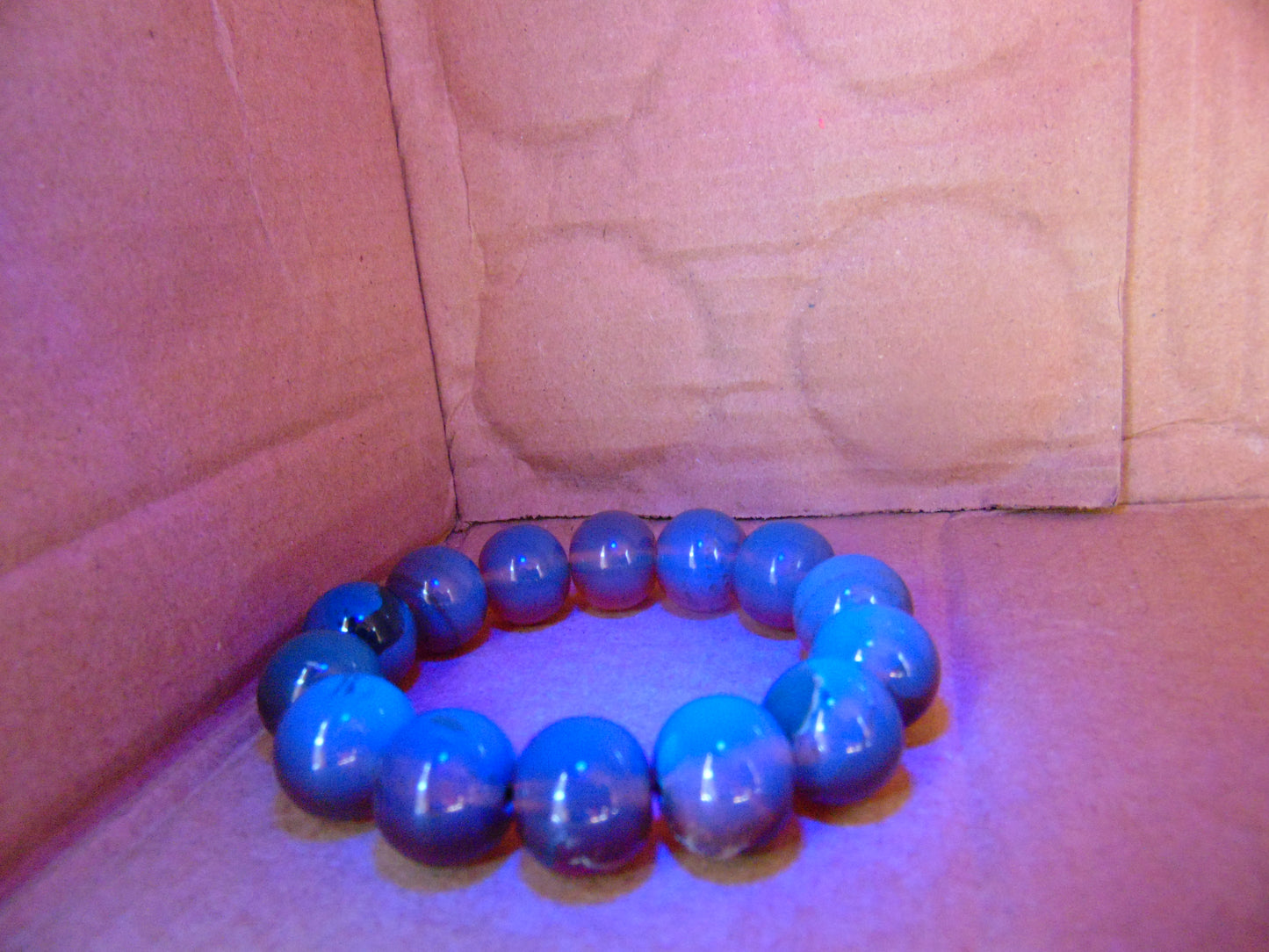 34 gram 14 Beads Mala Bracelet Indonesian Honey Blue Amber 16 mm for Healing B15M5