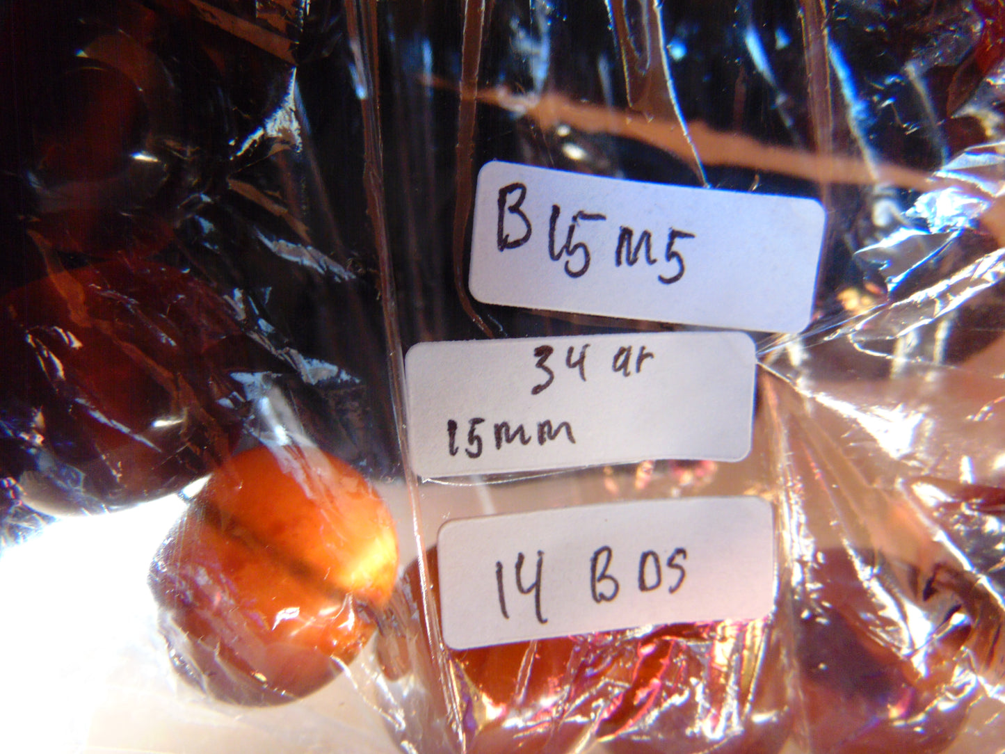 34 gram 14 Beads Mala Bracelet Indonesian Honey Blue Amber 16 mm for Healing B15M5