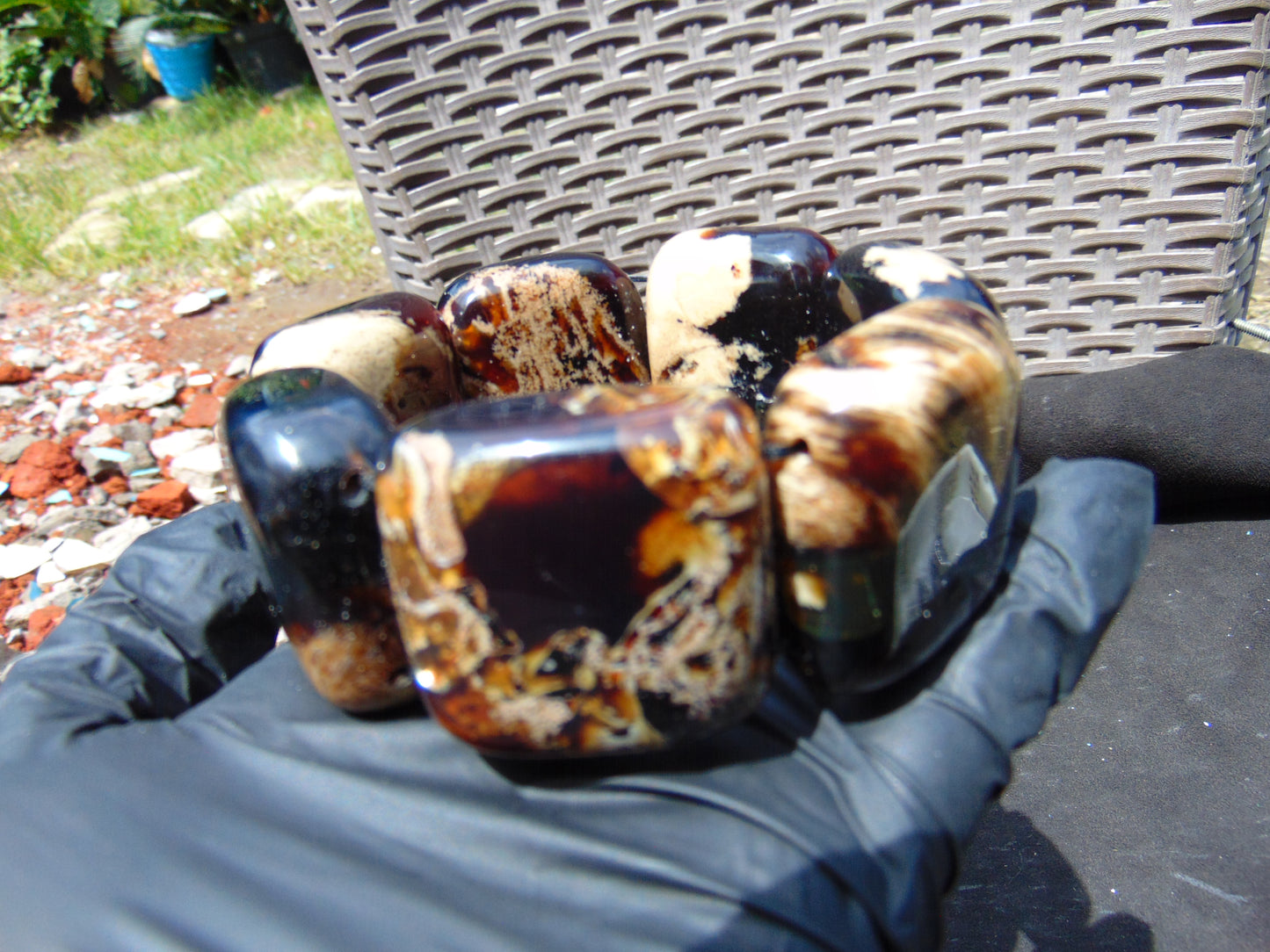 112 gr 7 Square Beads Bangle Indonesian Amber for Healing A7G23