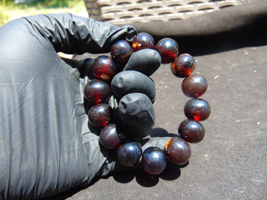 33 gram 14 Beads Mala Bracelet Indonesian Blue Red Amber 16 mm for Healing B15M3