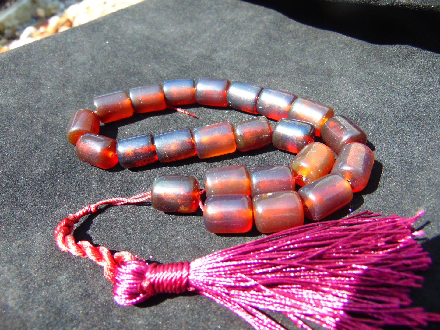 47 gr Komboloi Rosary 22+1 Beads 16x20 mm Indonesian red white Blue Amber for Healing 26COAR6