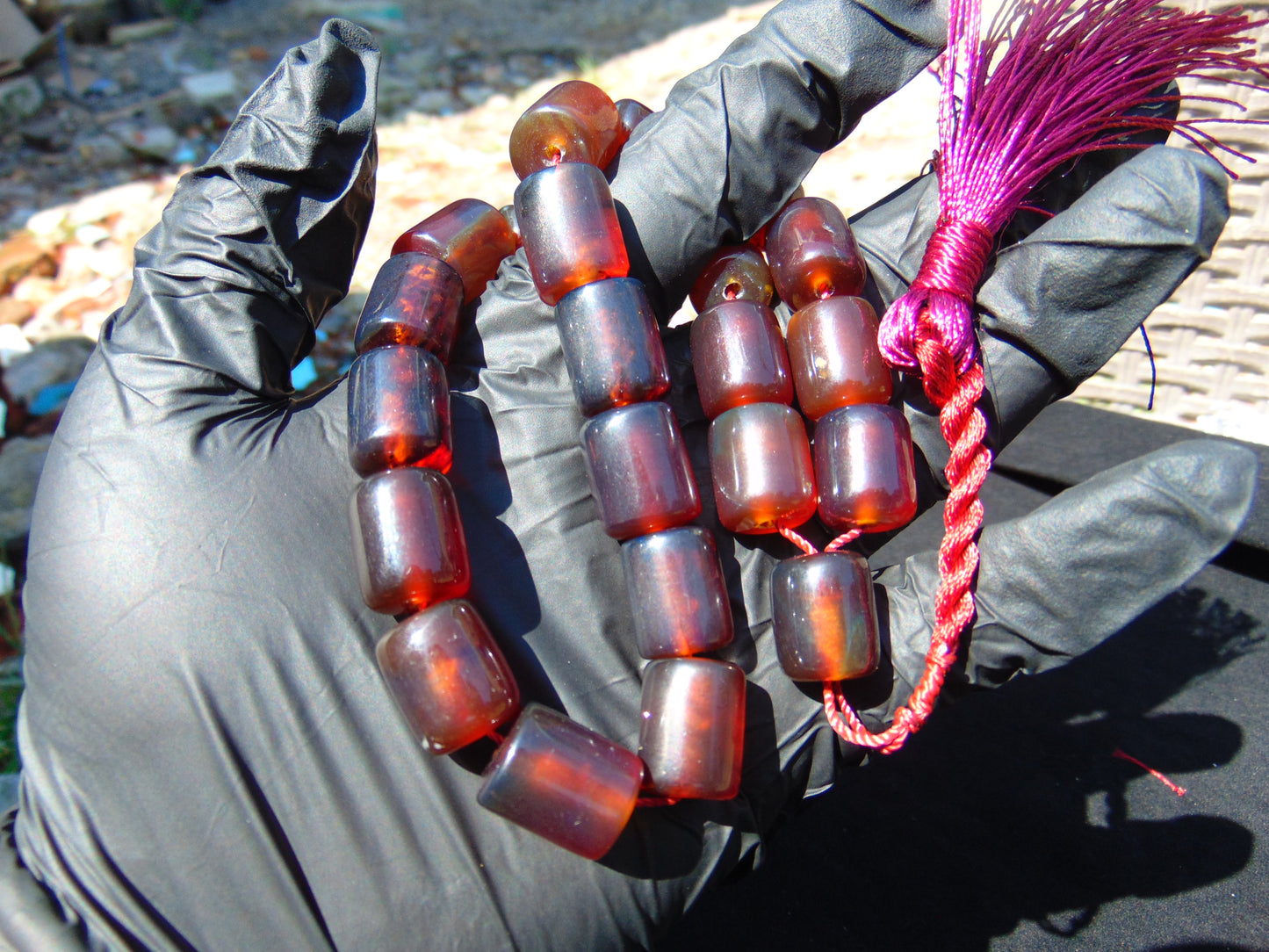 47 gr Komboloi Rosary 22+1 Beads 16x20 mm Indonesian red white Blue Amber for Healing 26COAR6
