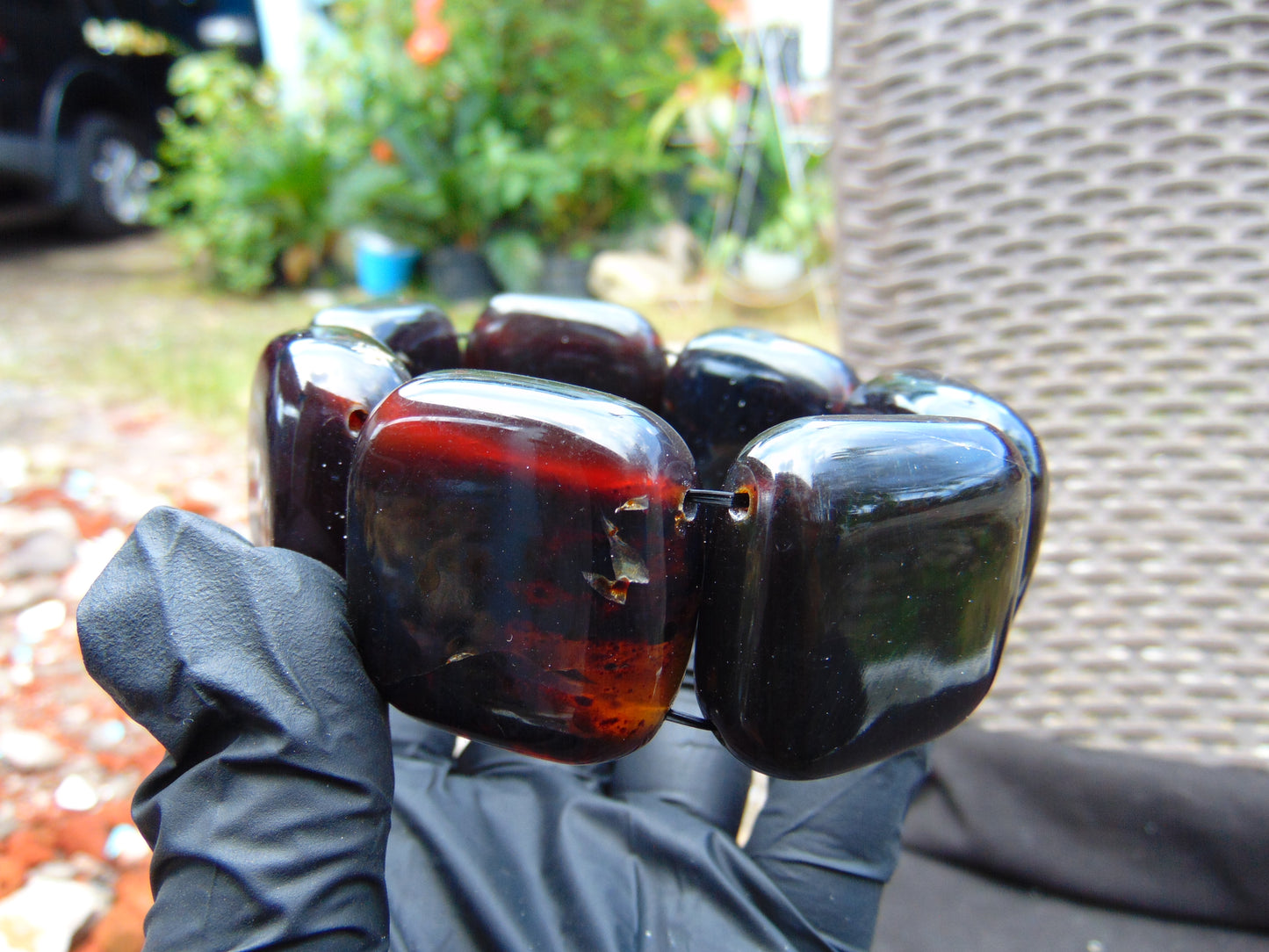 94 gr 7 Square Beads Bangle Indonesian Amber for Healing A7G47