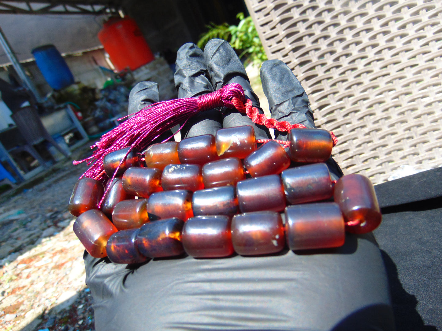 47 gr Komboloi Rosary 22+1 Beads 16x20 mm Indonesian red white Blue Amber for Healing 26COAR6