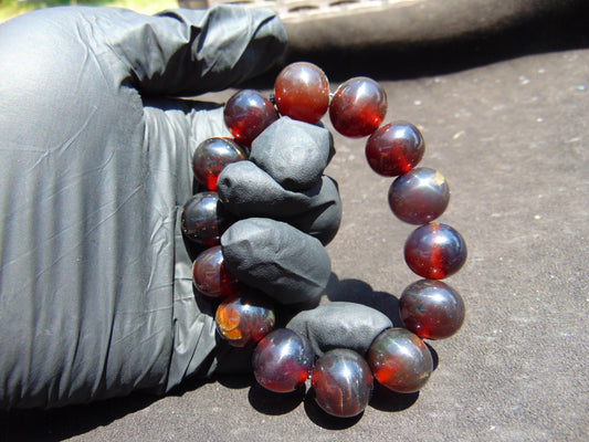 33 gram 14 Beads Mala Bracelet Indonesian Cherry Red  Amber 16 mm for Healing B15M6