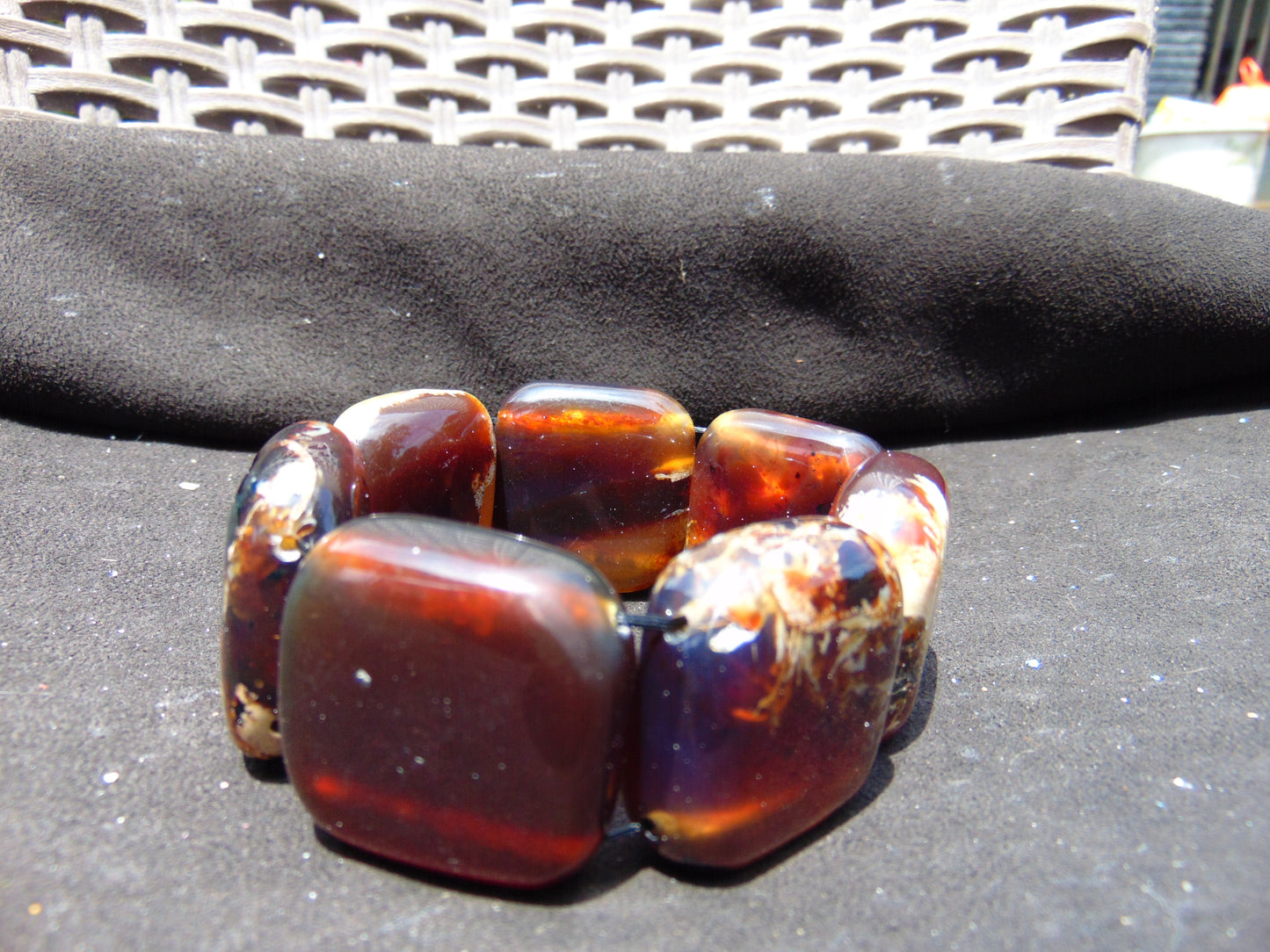 92 gr 7 Square Beads Bangle Indonesian Amber for Healing A7G40