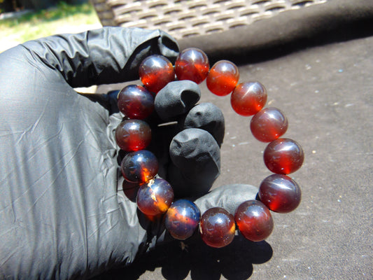 33 gram 14 Beads Mala Bracelet Indonesian Blue Red Amber 16 mm for Healing B15M4