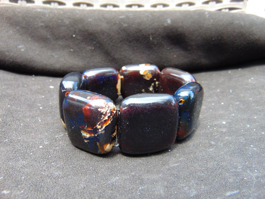 100 gr 7 Square Beads Bangle Indonesian Black Blue Amber for Healing A7G43