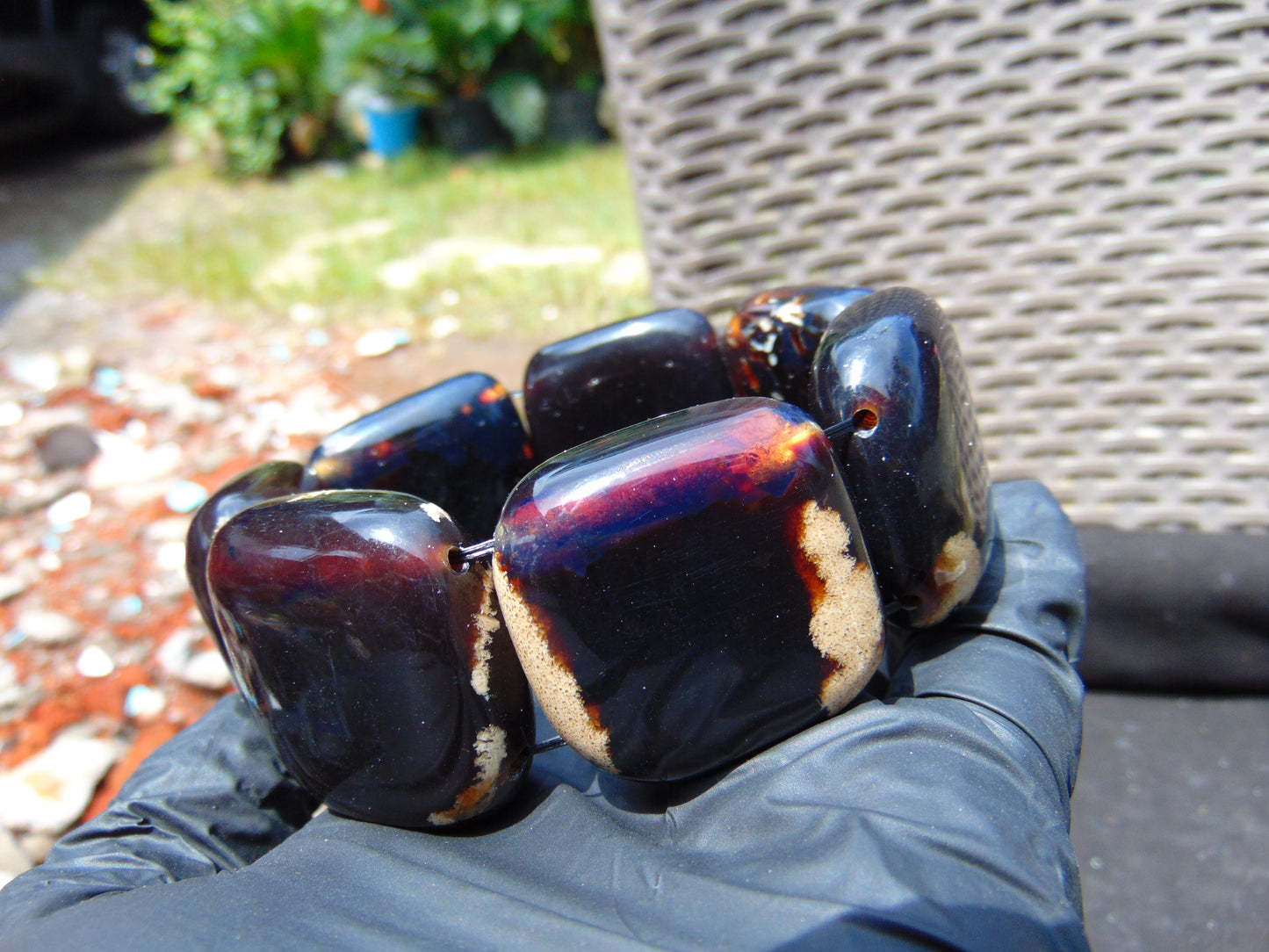 100 gr 7 Square Beads Bangle Indonesian Black Blue Amber for Healing A7G43