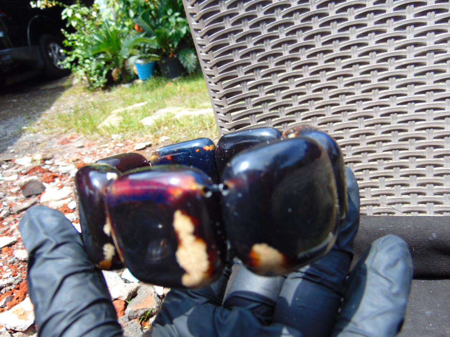 100 gr 7 Square Beads Bangle Indonesian Black Blue Amber for Healing A7G43