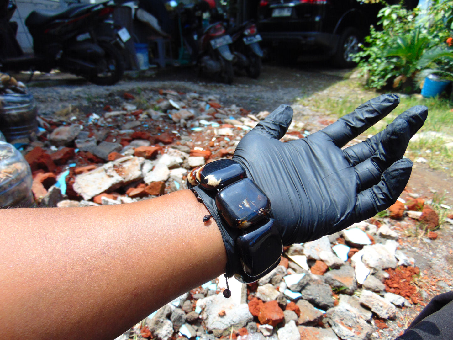 100 gr 7 Square Beads Bangle Indonesian Black Blue Amber for Healing A7G43