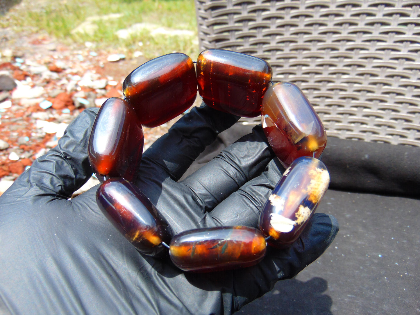 104 gr 7 Square Beads Bangle Indonesian Amber for Healing A7G38