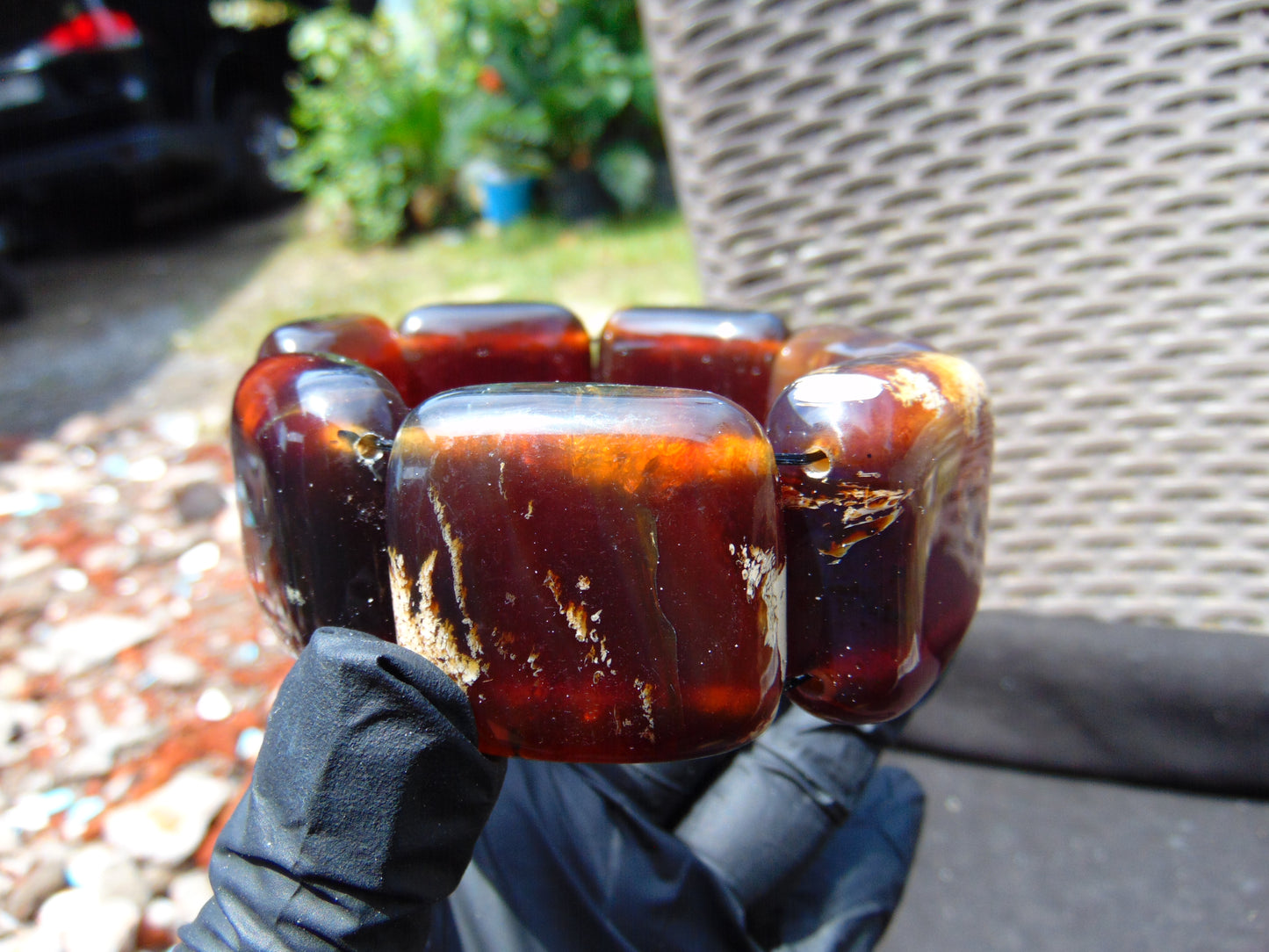 104 gr 7 Square Beads Bangle Indonesian Amber for Healing A7G38