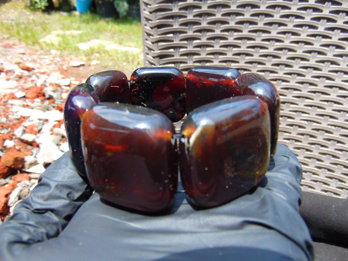 99 gr 7 Square Beads Bangle Indonesian Amber for Healing A7G49